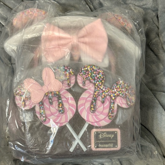 NWT Loungefly Disney Minnie Mouse Chocolate Lollipop Ears Mini Backpack - Picture 6 of 7